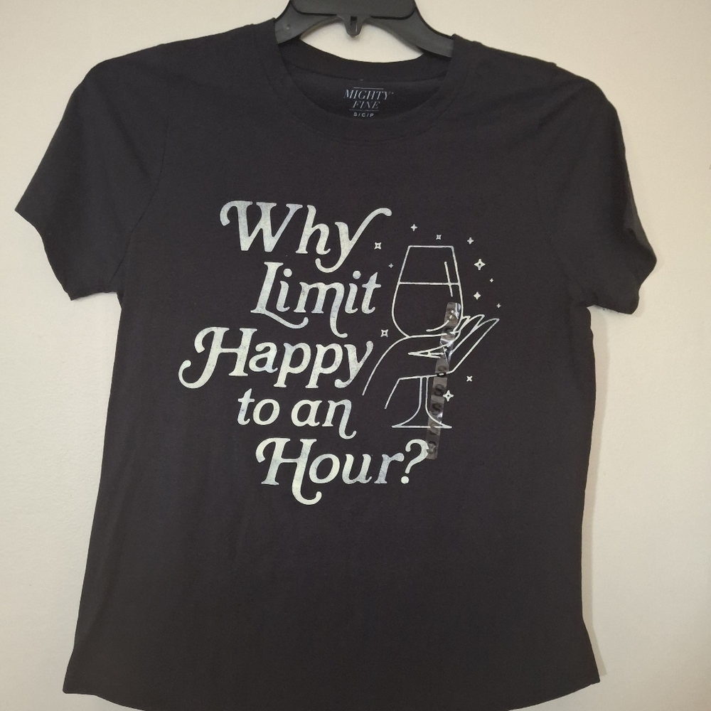 Black Graphic Tee Shirt with Wine Glass Design Size Small